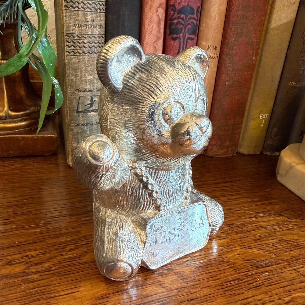 Vintage Silver Teddy Bear Bank - Picture 3 of 11